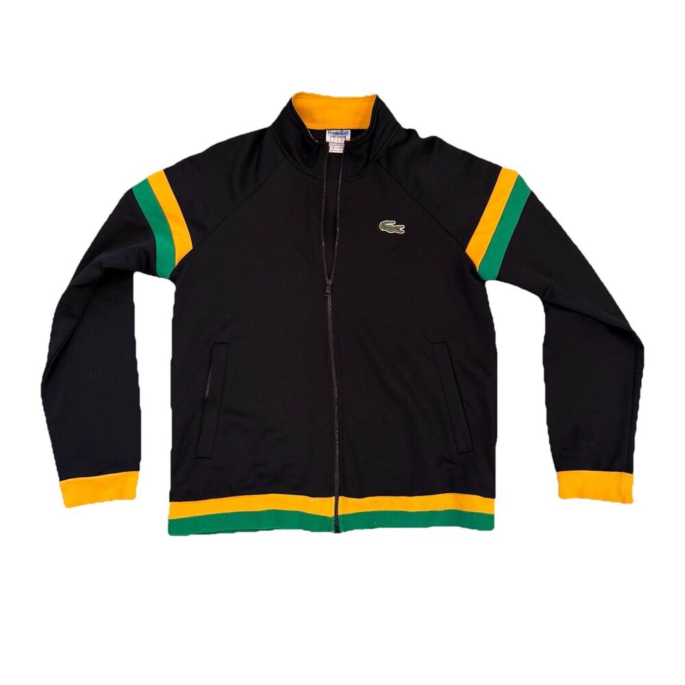 Vintage Lacoste Sport Colorblock Zip-Up Track Jacket Black Yellow Green Size 5